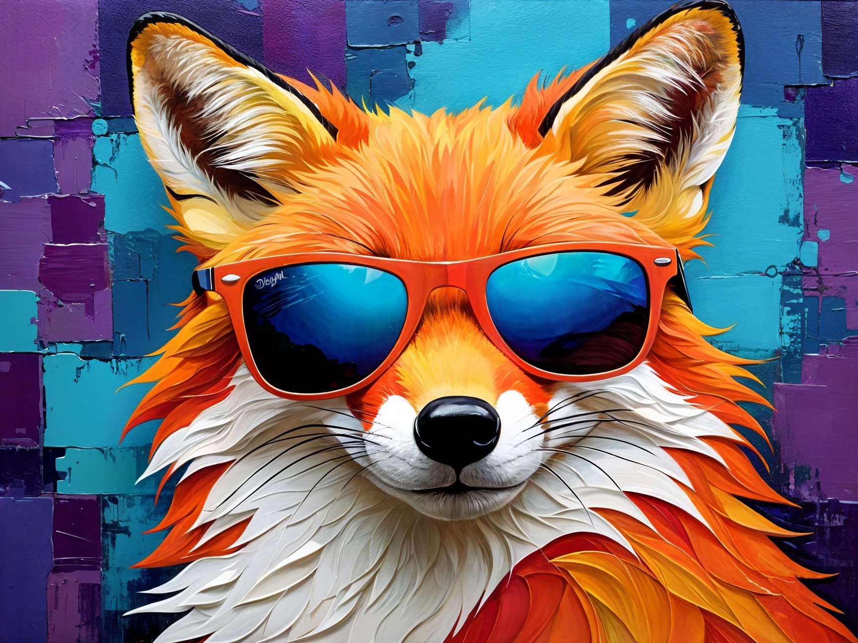 Vibrant Artwork of a Fox in Stylish Sunglasses