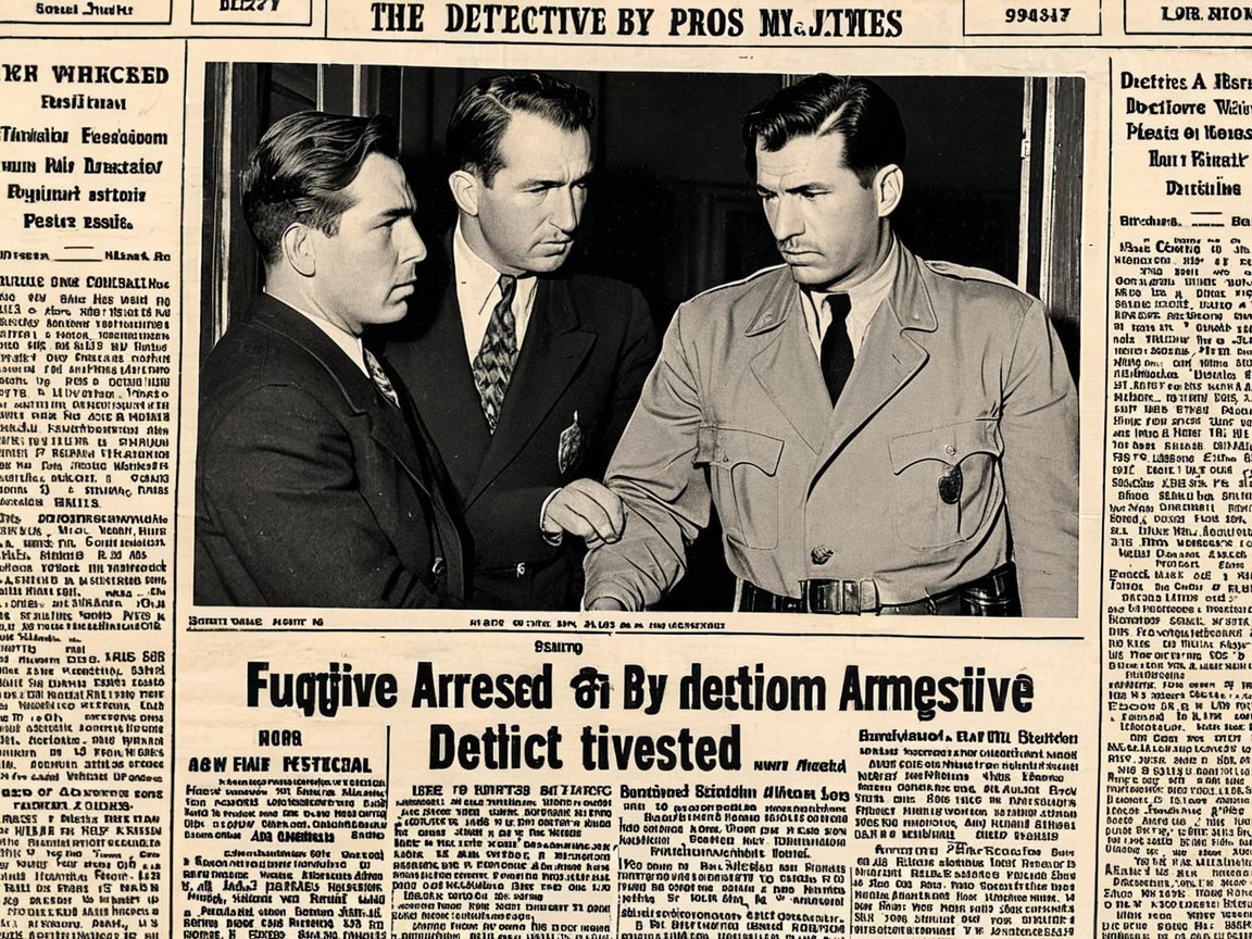 Vintage Newspaper Front Page on Fugitive Arrest Arrest