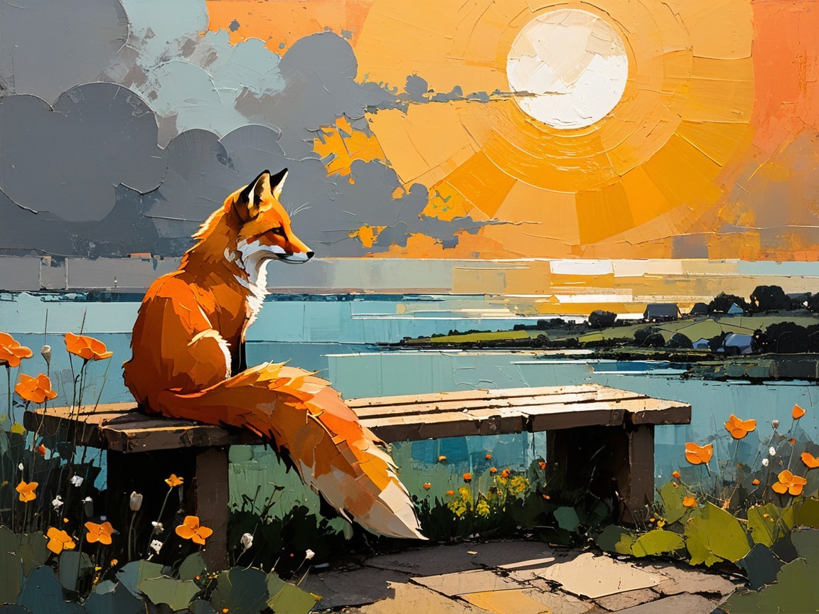 Impressionistic Scene of a Fox by Tranquil Water
