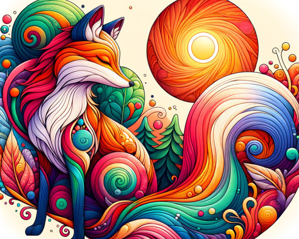 Vibrant Stylized Fox in Abstract Colorful Landscape