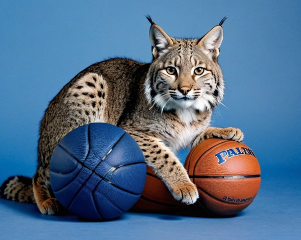 Lynx Among Basketballs with Blue Background