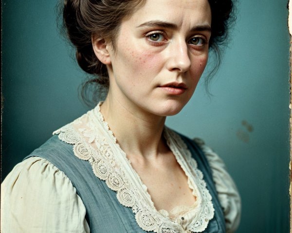 Portrait of a Woman in Vintage Dress with Buns