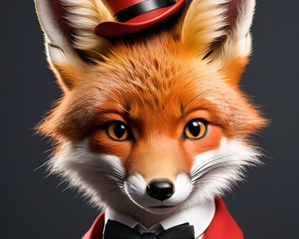 Elegant Fox Character in Red Tuxedo and Top Hat