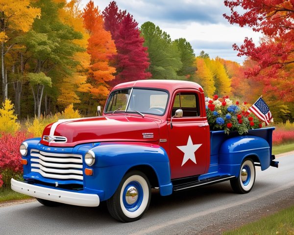 Vintage Truck Surrounded by Autumn Landscape