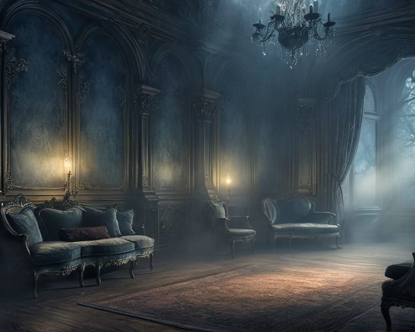 Opulent Room with Intricate Wallpaper and Vintage Furnishings