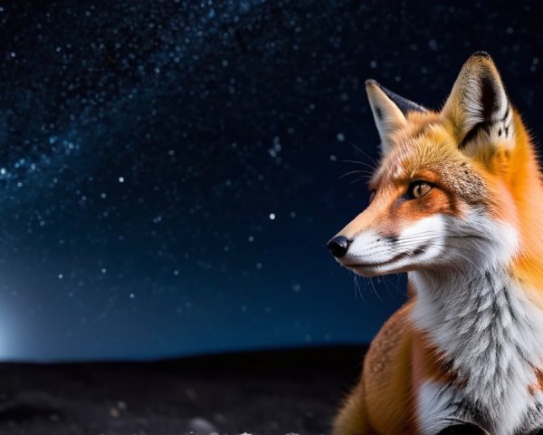 Fox Against Starry Night Sky with Moonlight Glow