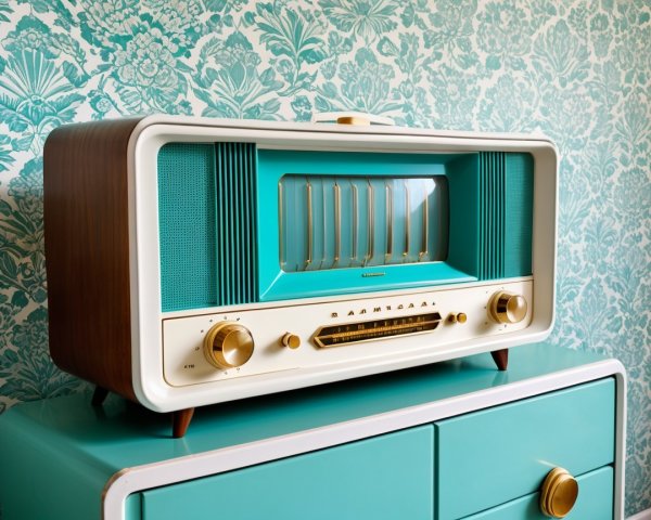 Vintage Radio with Turquoise and Wood Design