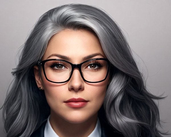 Confident Individual with Gray Hair and Stylish Glasses