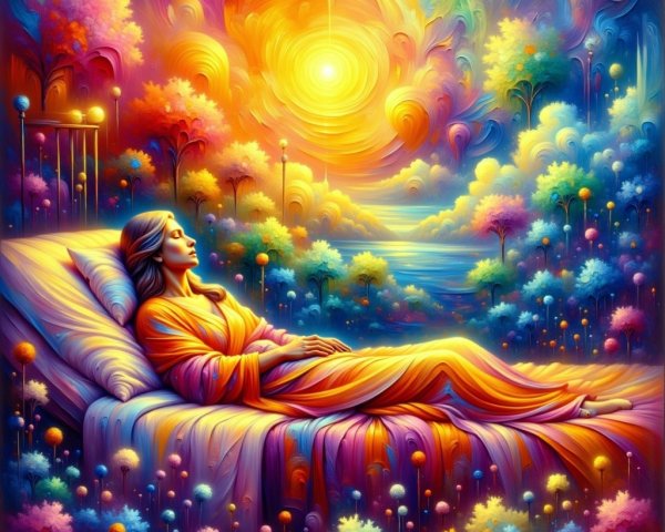 Serene Woman in Dreamlike Vibrant Landscape