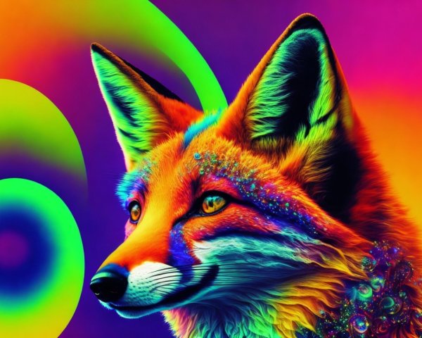 Vibrant Digital Fox with Colorful Abstract Background