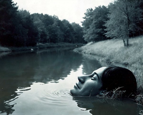 Black and White Photo of Woman in Reflective Water
