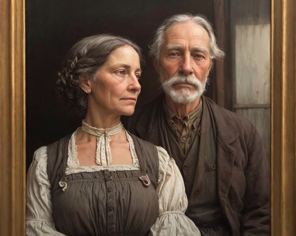 Elderly Couple Portrait with Serious Expressions