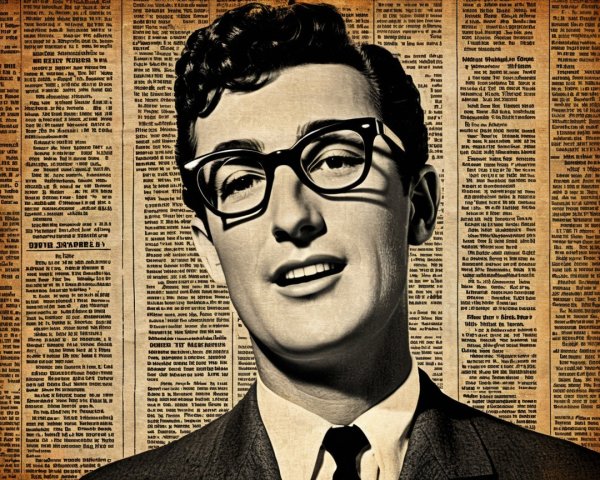 Young man in suit with vintage newspaper background