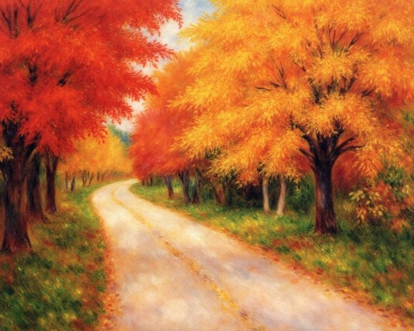 Autumn Pathway Surrounded by Vibrant Foliage Colors