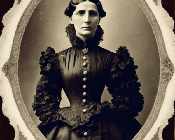 Vintage Portrait of Woman in Formal High-Neck Gown