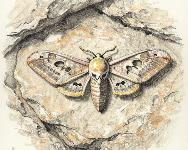 Surrealist watercolor painting of a death's head hawkmoth