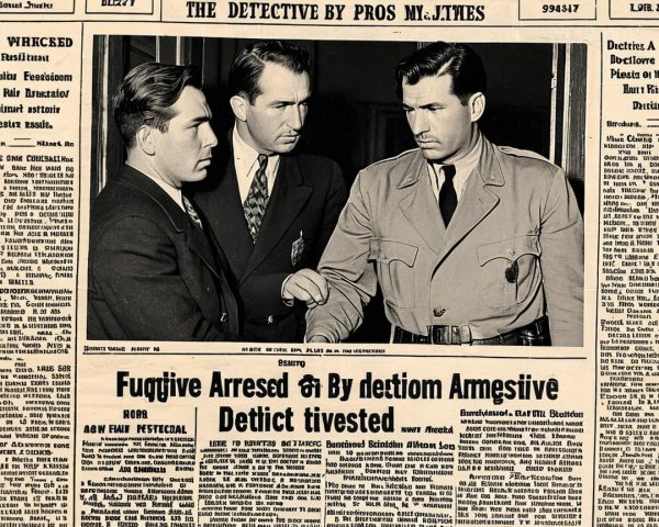 Vintage Newspaper Front Page on Fugitive Arrest Arrest