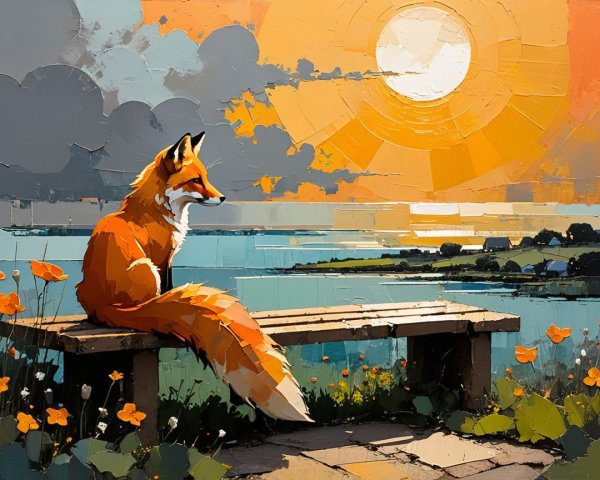 Impressionistic Scene of a Fox by Tranquil Water