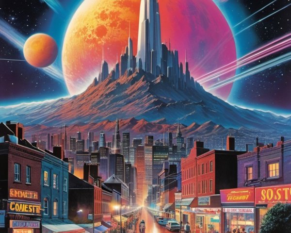 Vibrant Retro-Futuristic City Under Starry Sky