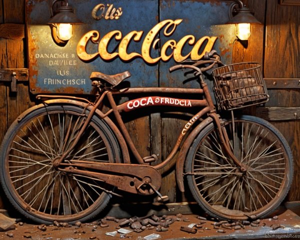 Rusted Vintage Bicycle Against Weathered Wall and Sign