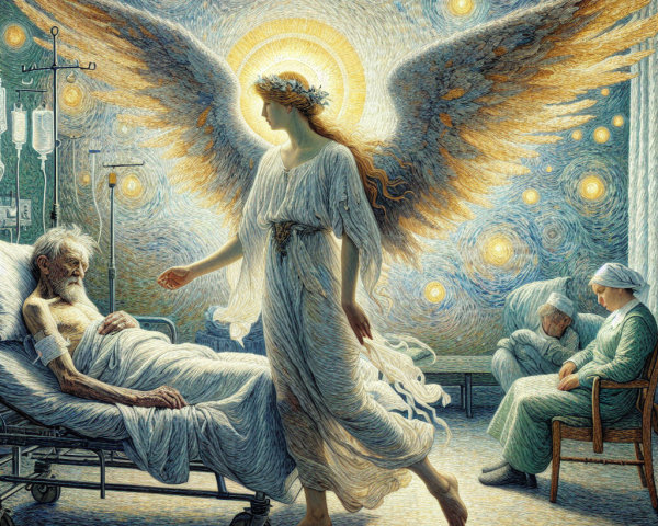 Angel with Glowing Wings in Hospital Room Scene