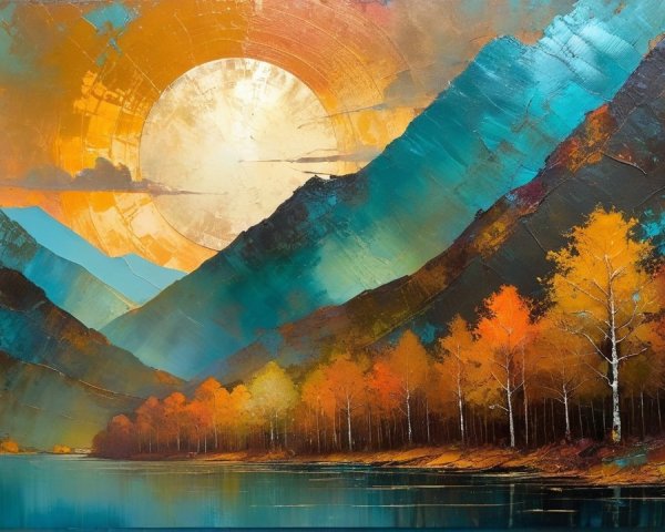 Vibrant Landscape with Mountains and Serene Lake