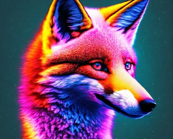 Vibrant Neon Fox Head with Starry Background