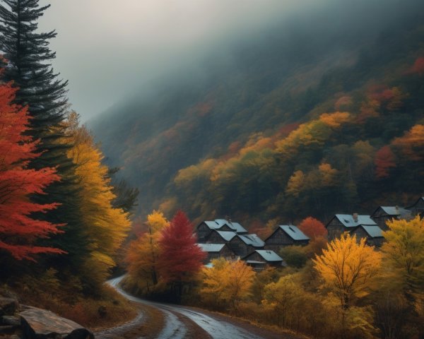 Winding Road Through Vibrant Autumn Landscape