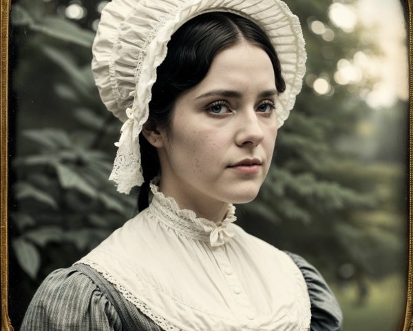 Young Woman in Vintage Attire with Serene Expression
