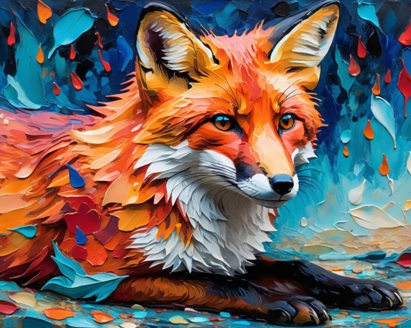 Impressionistic Fox with Vivid Colors and Abstract Shapes