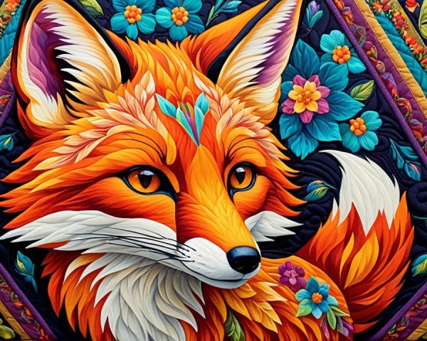 Vibrant Artistic Representation of a Fox with Flowers