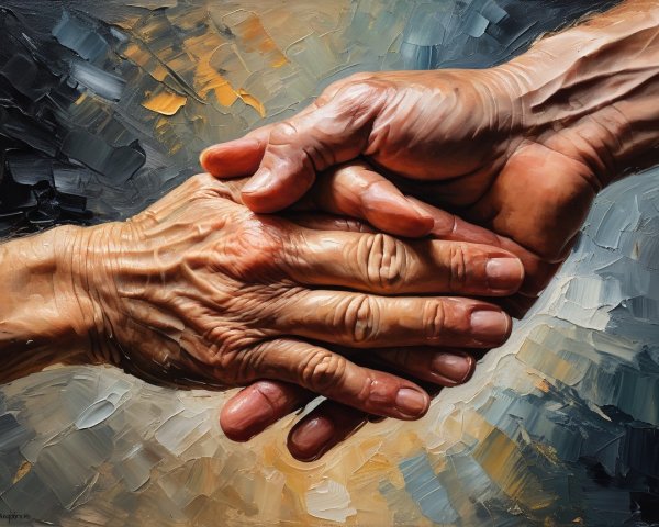 Close-Up Impasto Oil Painting of Hands Shaking