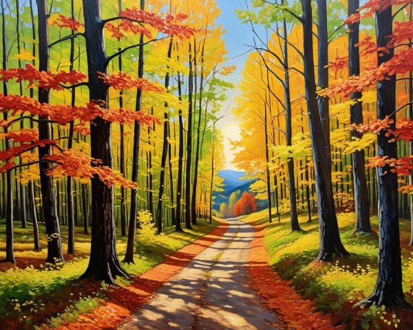 Vibrant Autumn Forest Path with Colorful Foliage