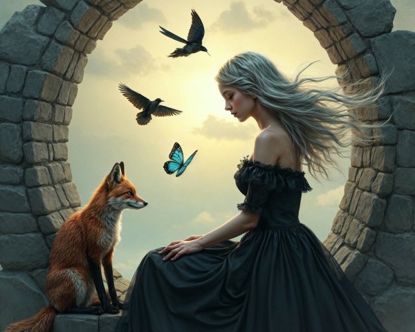 Young Woman and Fox in Serene Nature Setting