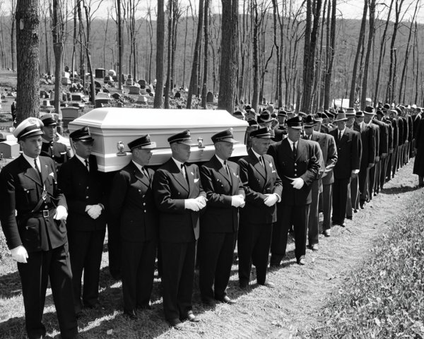 Solemn Procession with White Coffin in Cemetery
