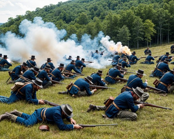 Civil War Reenactment Scene with Soldiers and Smoke