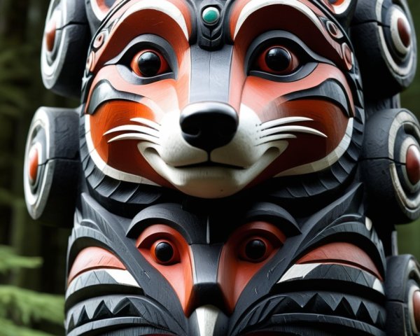 Colorful Totem Pole with Intricate Carvings and Figures