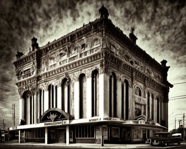 Historic theater building with ornate architecture details