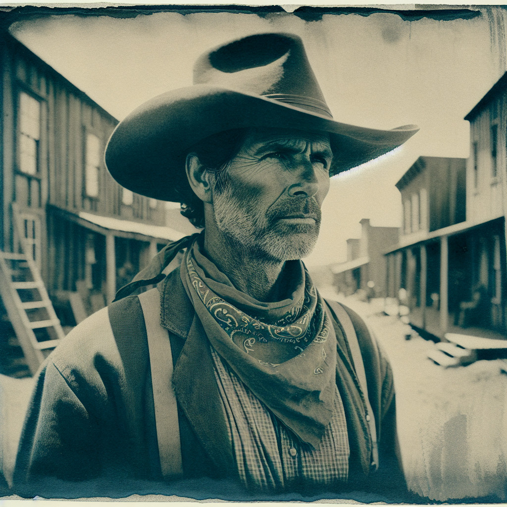 Cowboy in Dusty Western Town with Vintage Atmosphere
