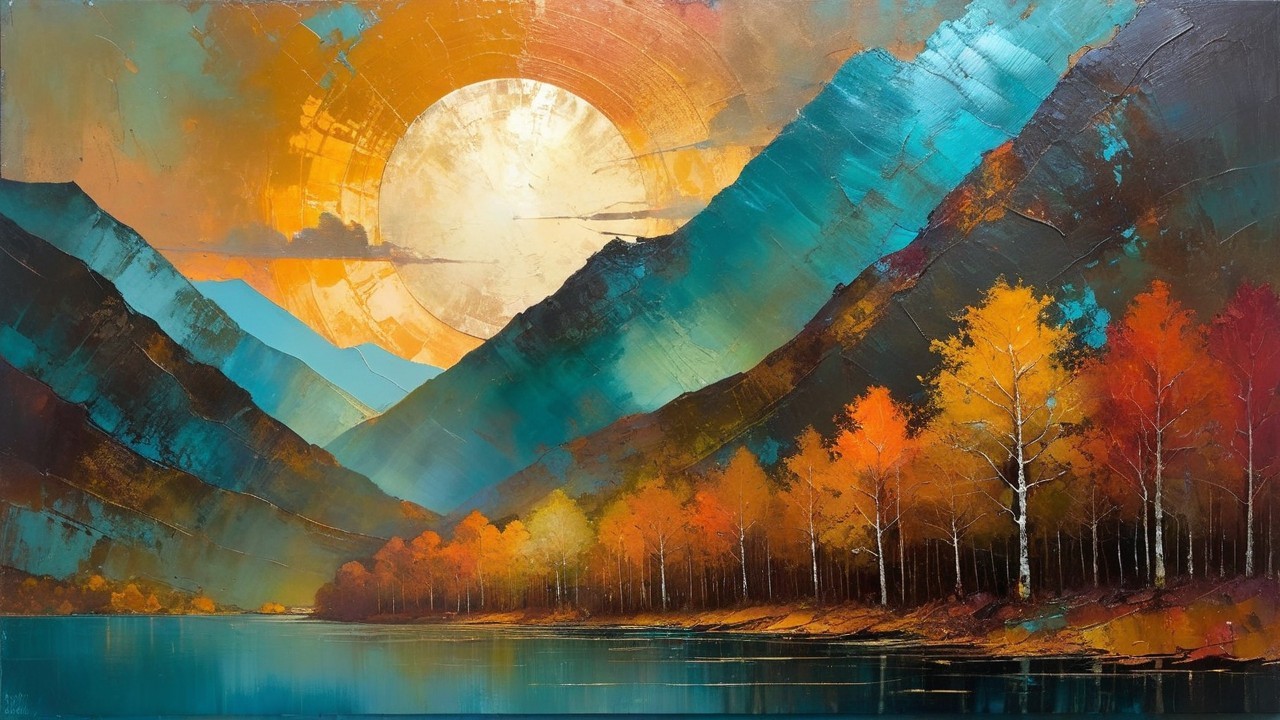 Vibrant Landscape with Mountains and Serene Lake