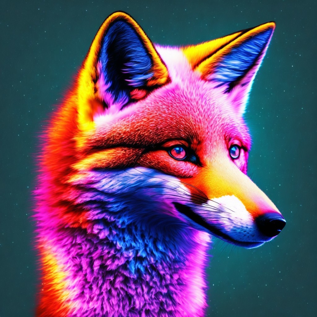 Vibrant Neon Fox Head with Starry Background