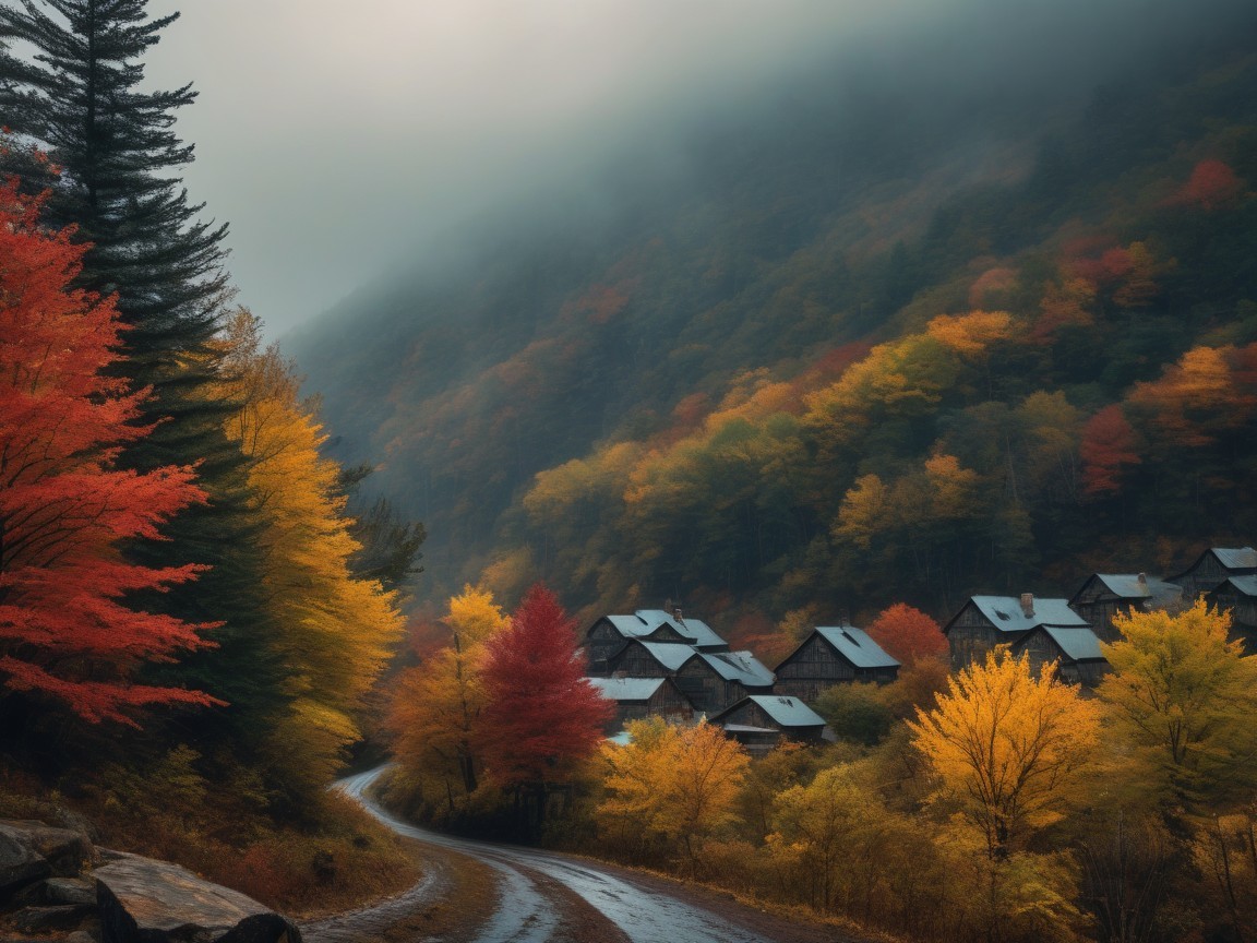 Winding Road Through Vibrant Autumn Landscape