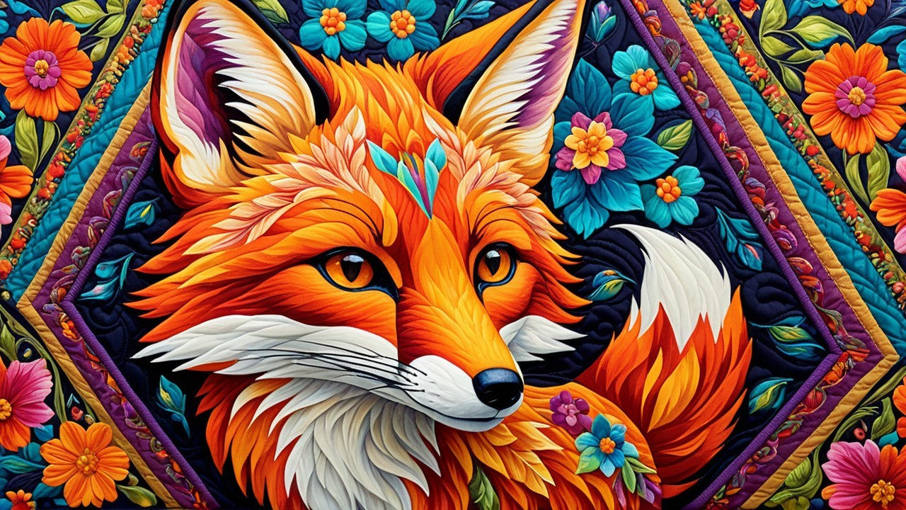 Vibrant Artistic Representation of a Fox with Flowers