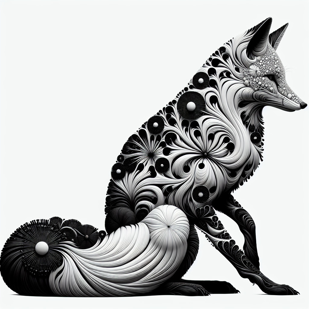 Stylized Black and White Fox with Intricate Patterns