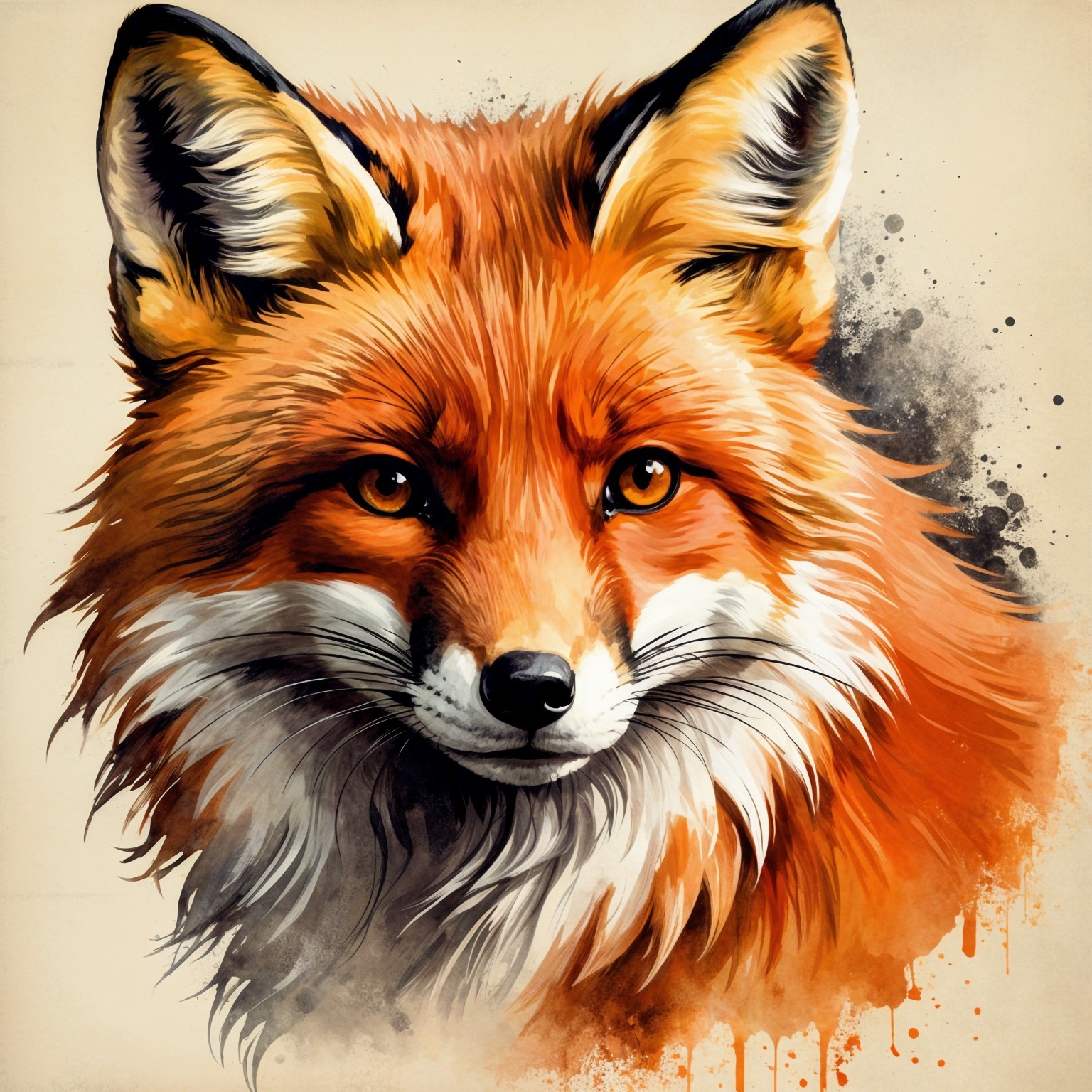 Vibrant Illustration of a Fox's Face with Details