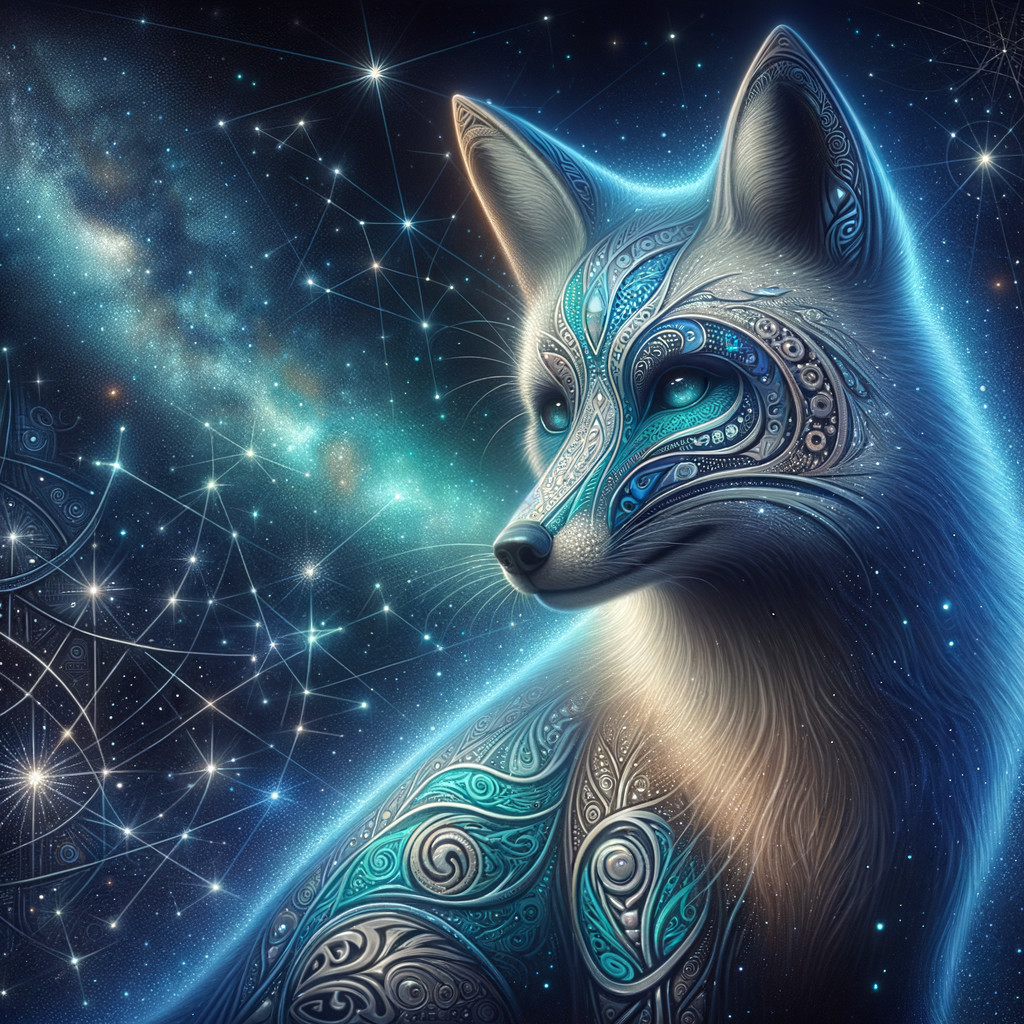 Mystical Fox with Cosmic Patterns and Starry Background