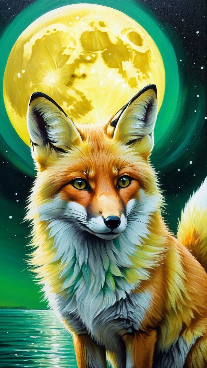 Fox with Orange Fur Against Glowing Moonlit Scene