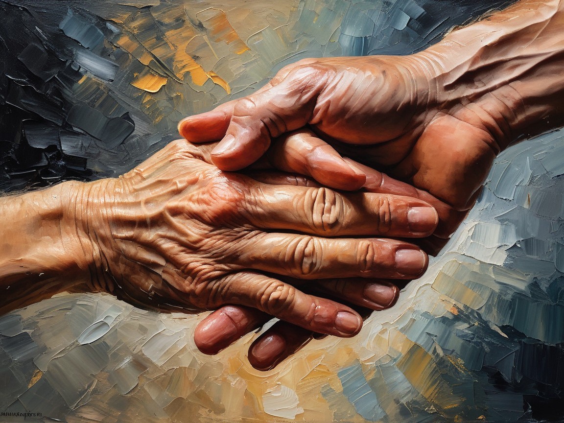 Close-Up Impasto Oil Painting of Hands Shaking