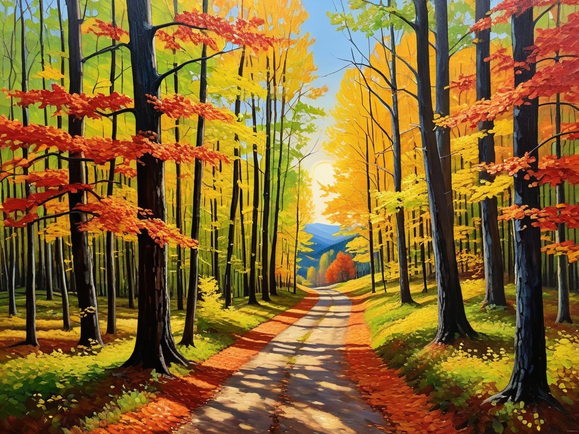 Vibrant Autumn Forest Path with Colorful Foliage