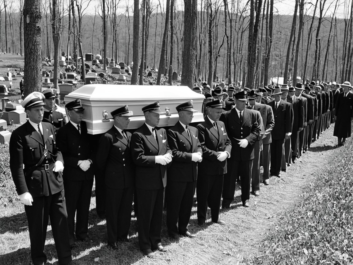 Solemn Procession with White Coffin in Cemetery